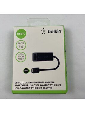 Authentic Belkin USB-C to Ethernet  (1000 Mbps) Black - USB-C to Gigabit Adapter